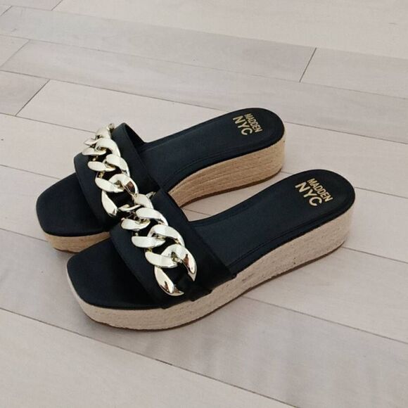 Madden NYC Women's Chain Espadrille Sandals Black Size 9 - Picture 1 of 8